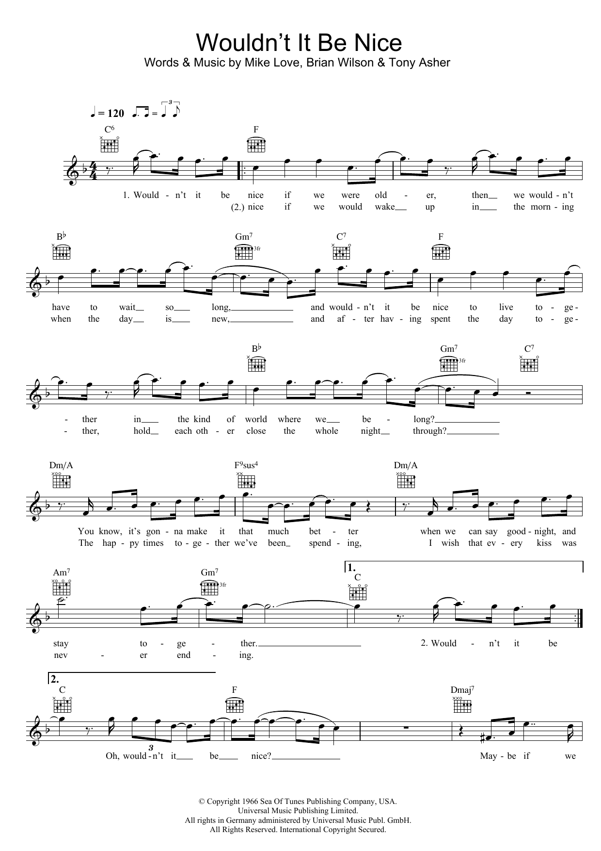 Download The Beach Boys Wouldn't It Be Nice Sheet Music