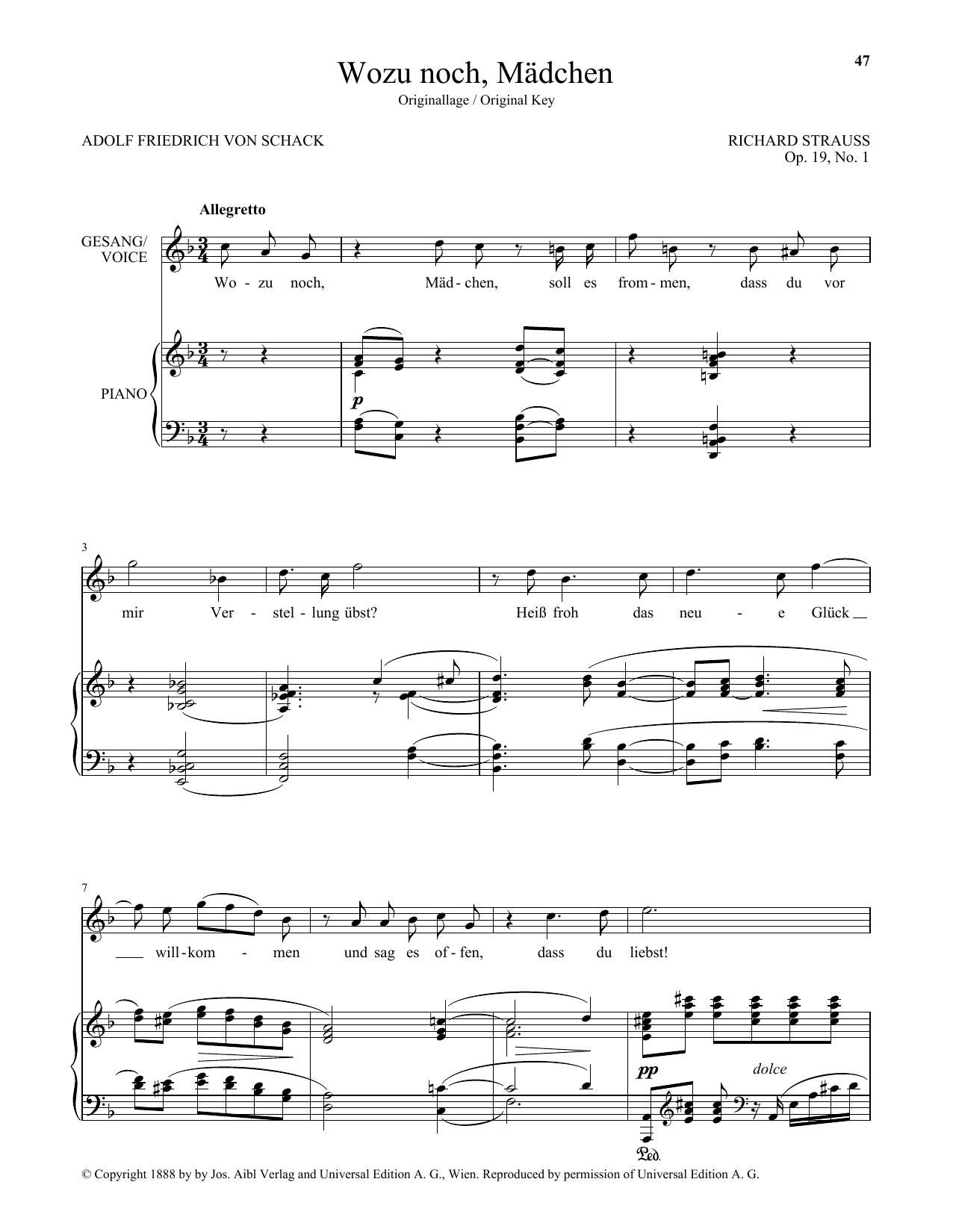 Download Richard Strauss Wozu Noch, Madchen (High Voice) Sheet Music