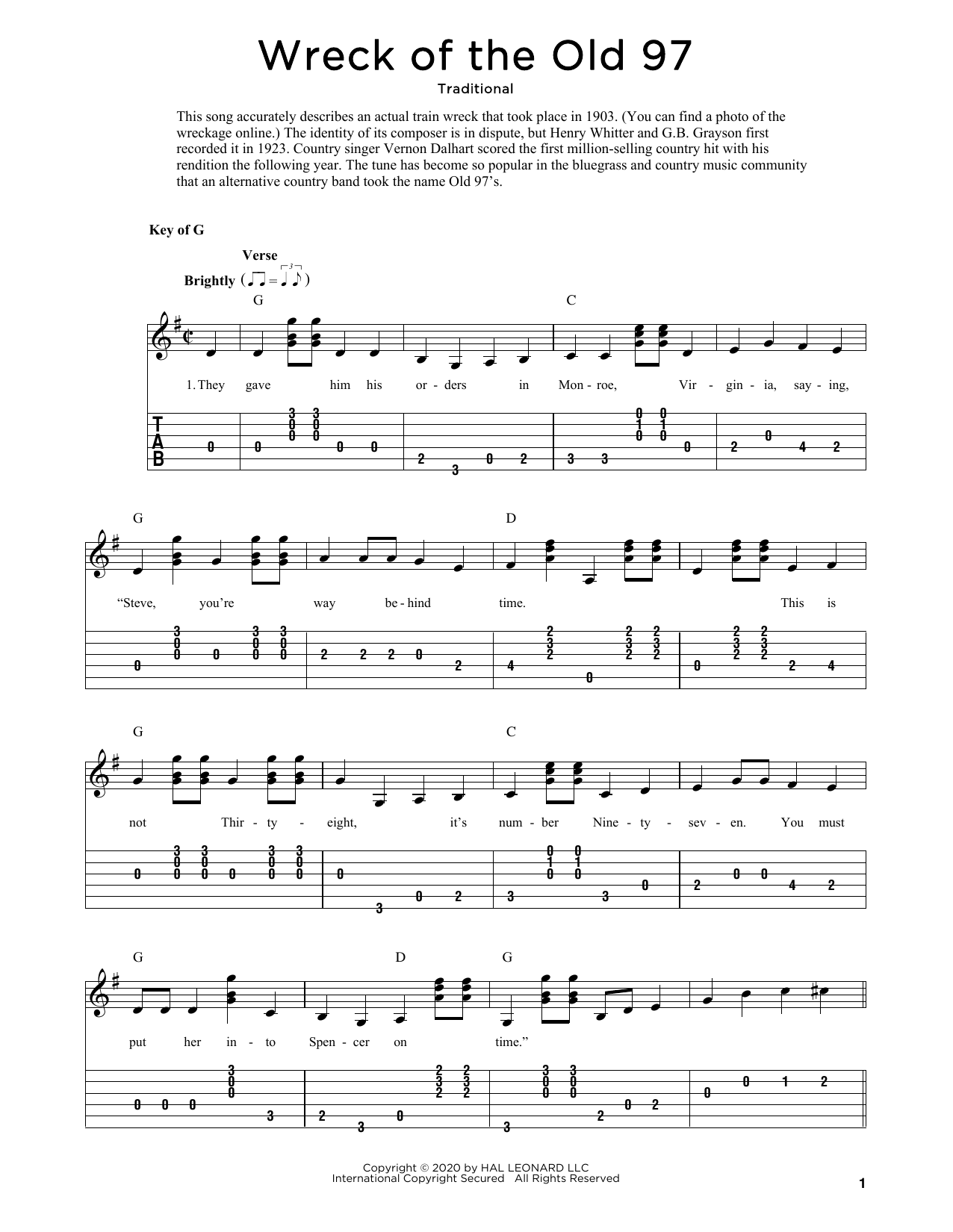 Download Traditional Wreck Of The Old 97 (arr. Fred Sokolow) Sheet Music