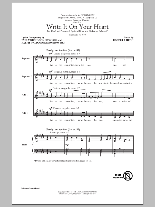 Download Robert I. Hugh Write It On Your Heart Sheet Music