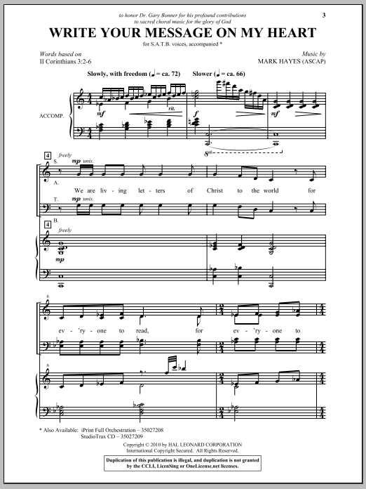 Download Mark Hayes Write Your Message On My Heart Sheet Music