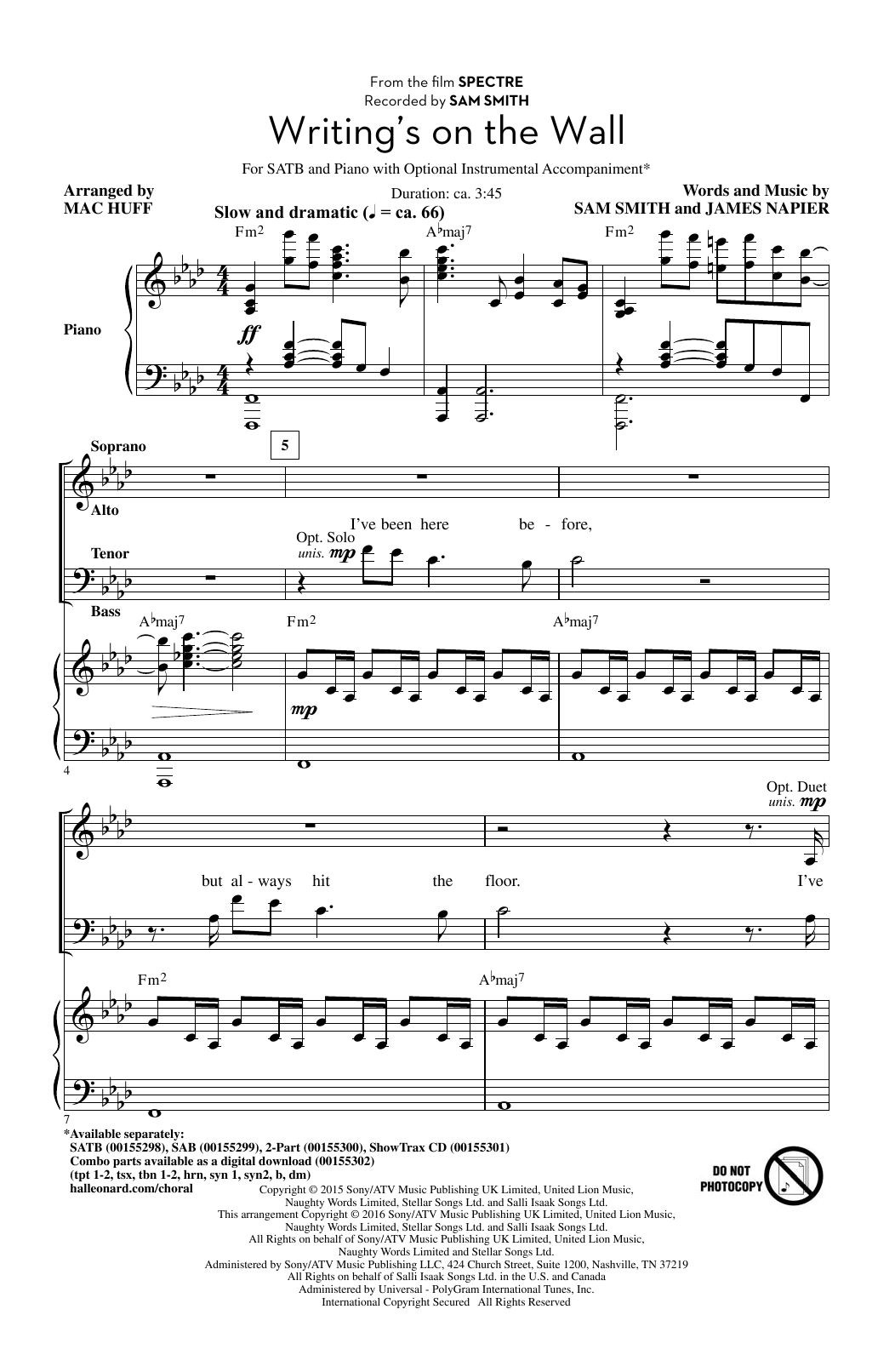 Download Mac Huff Writing's On The Wall Sheet Music