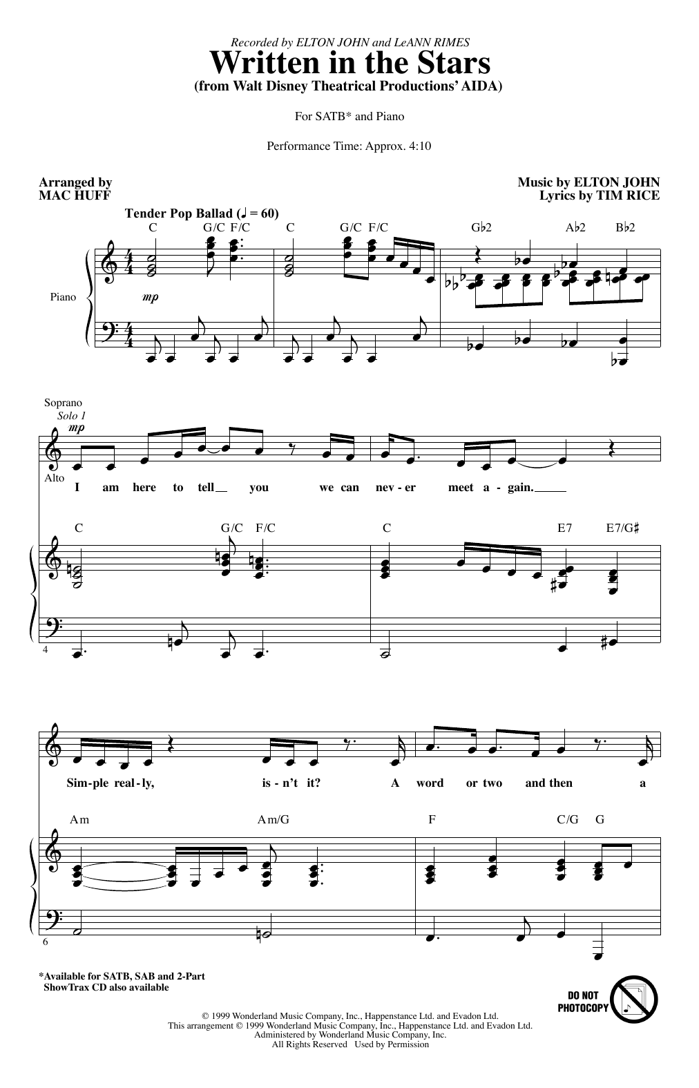 Download Elton John & LeAnn Rimes Written In The Stars (from Aida) (arr. Sheet Music
