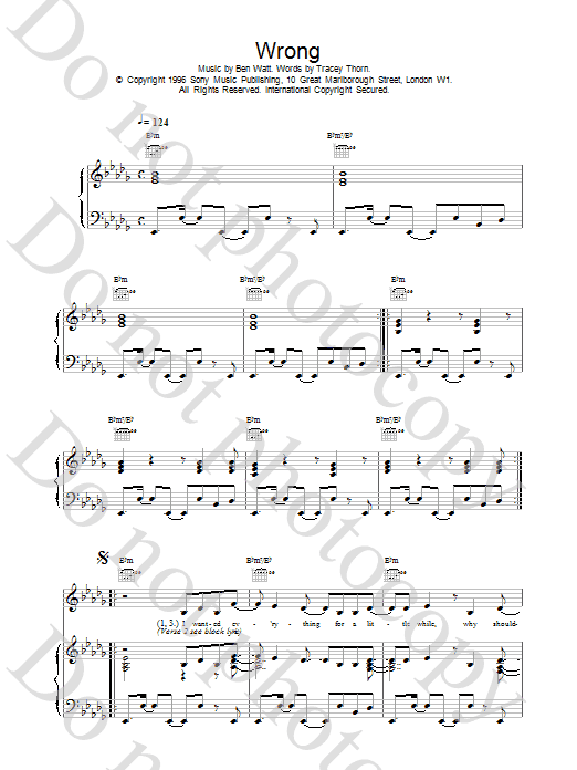 Everything But The Girl Wrong sheet music notes printable PDF score