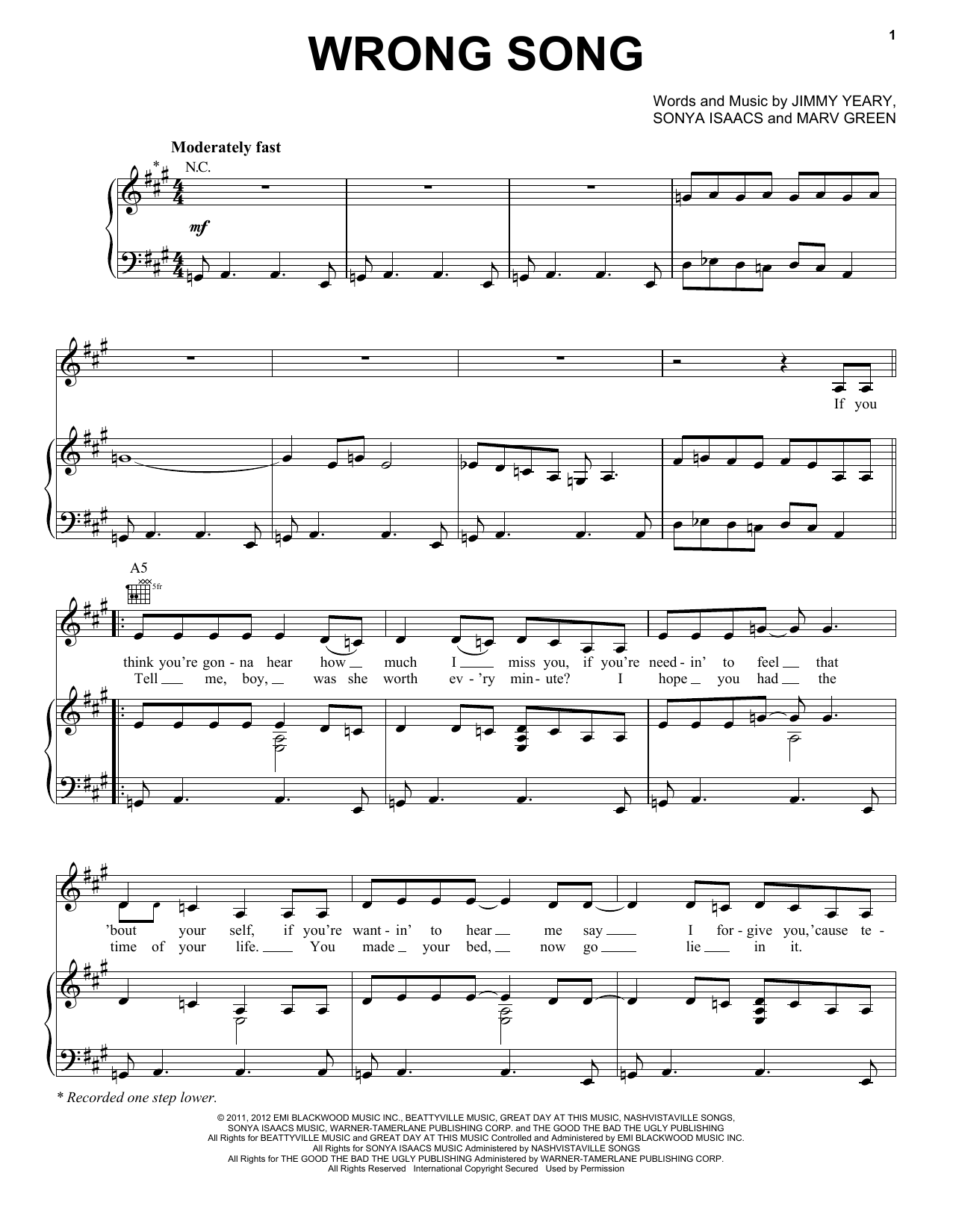 Download Connie Britton and Hayden Panettiere Wrong Song Sheet Music