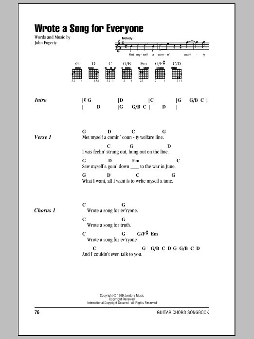Download Creedence Clearwater Revival Wrote A Song For Everyone Sheet Music