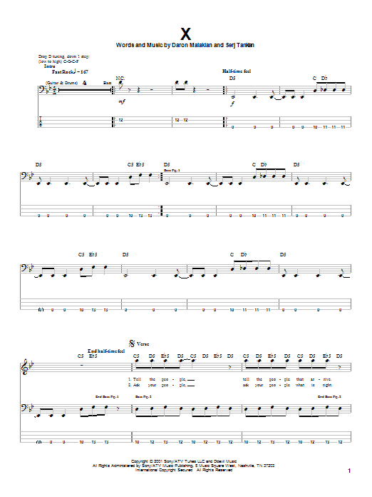 Download System Of A Down X Sheet Music