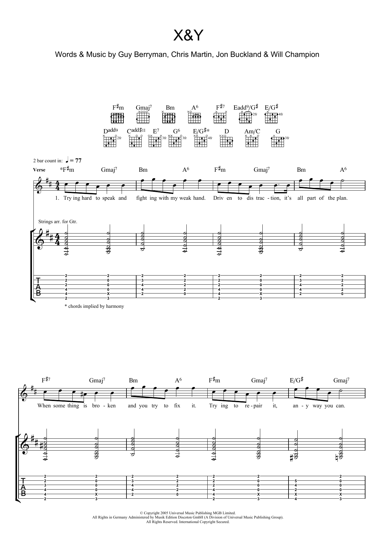 Download Coldplay X and Y Sheet Music