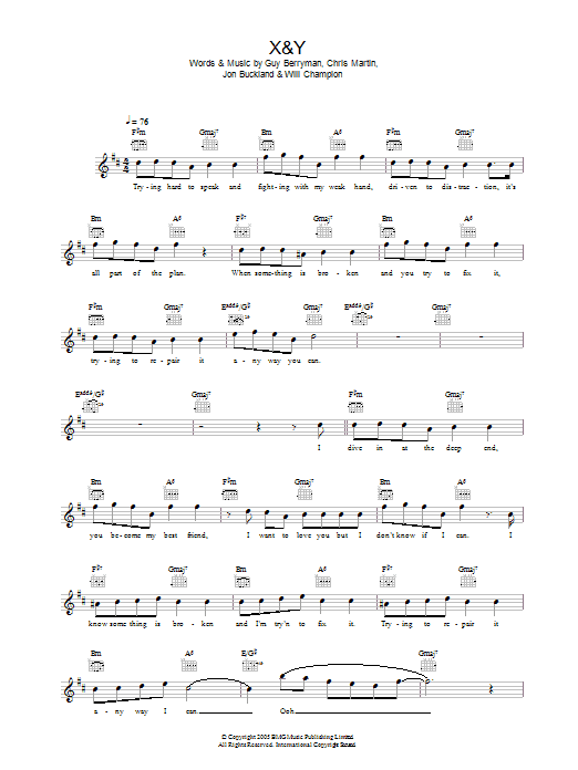 Download Coldplay X&Y Sheet Music