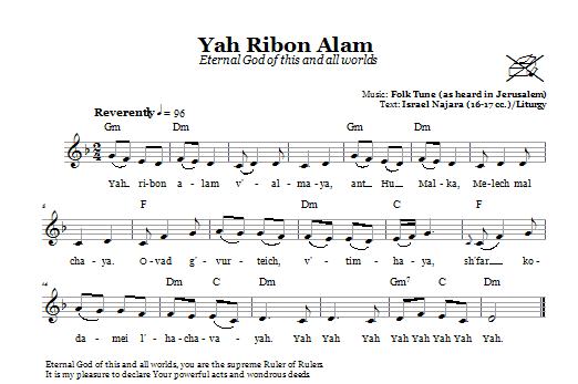 Download Folk Tune Yah Ribon Olam (Eternal God Of This And Sheet Music