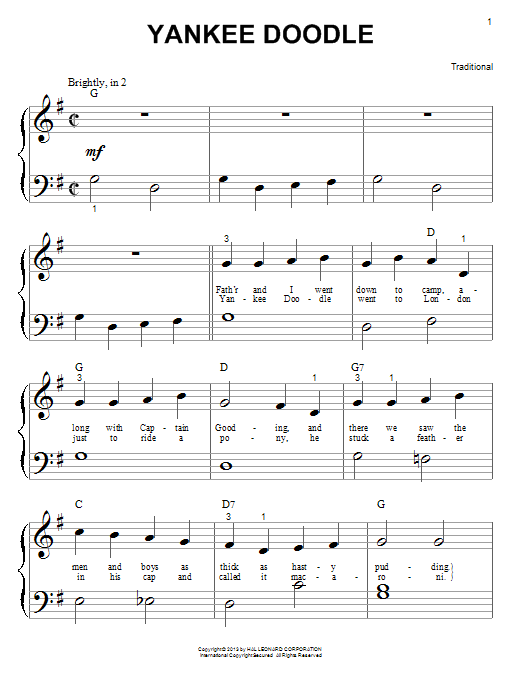 Download Traditional Yankee Doodle Sheet Music