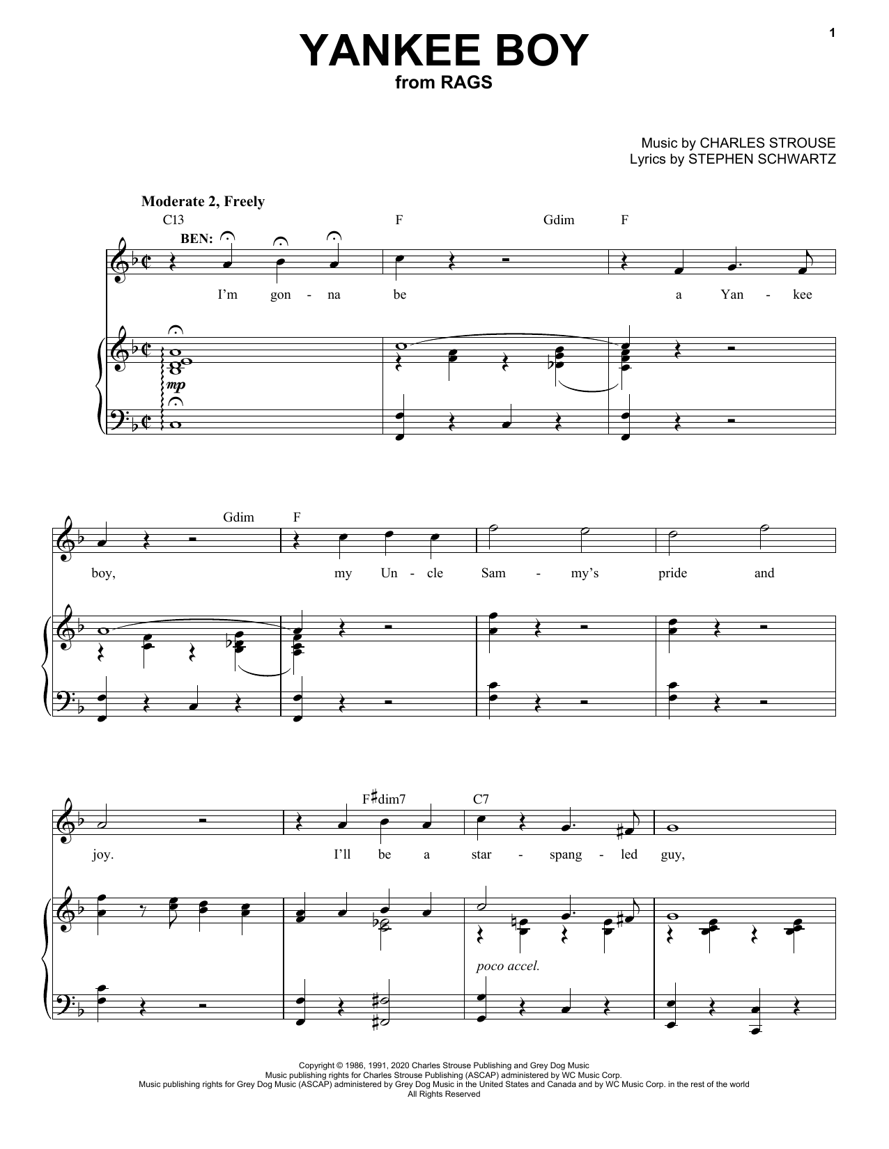 Download Stephen Schwartz & Charles Strouse Yankee Boy (from Rags: The Musical) Sheet Music