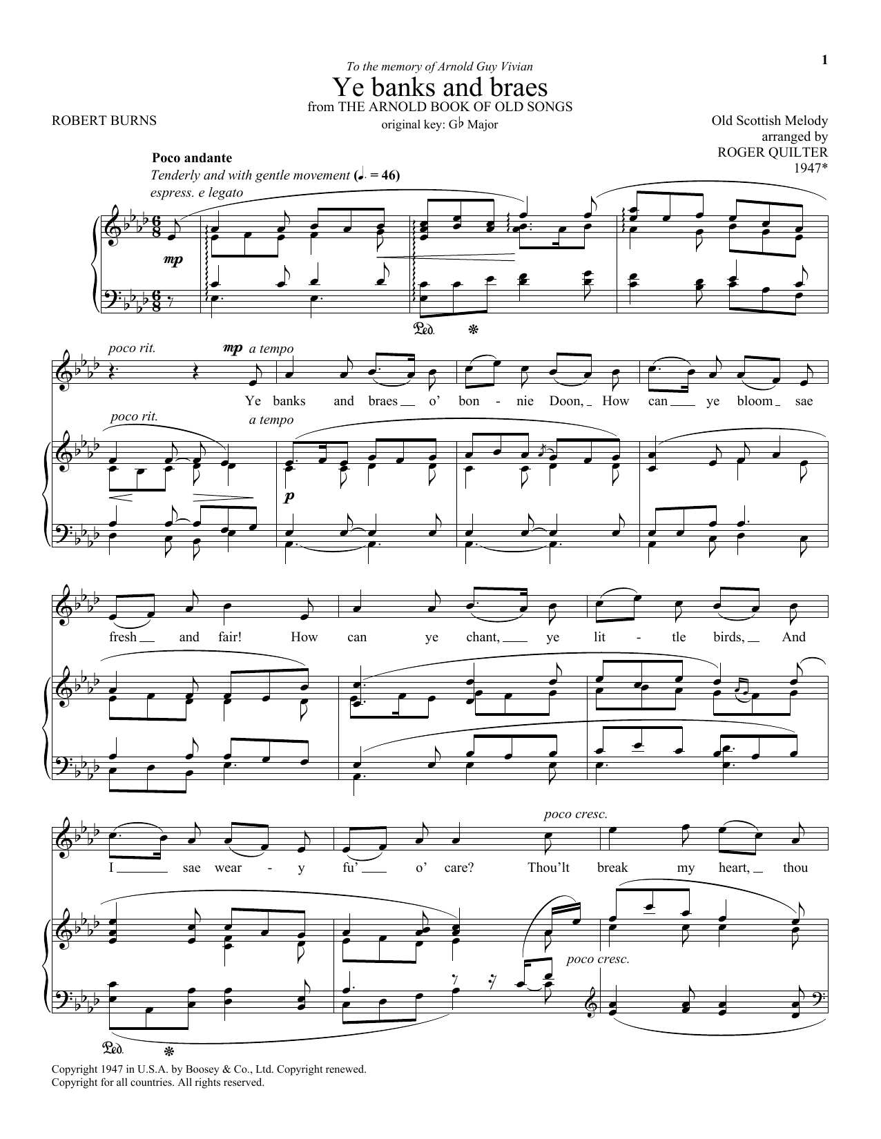 Download Roger Quilter Ye Banks And Braes Sheet Music
