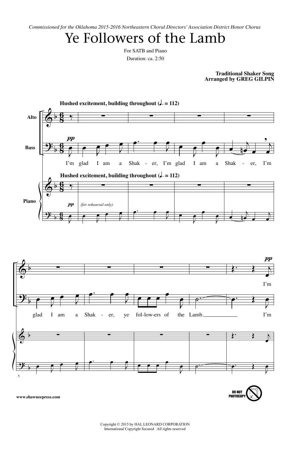 Download Traditional Shaker Hymn Ye Followers Of The Lamb (arr. Greg Gil Sheet Music