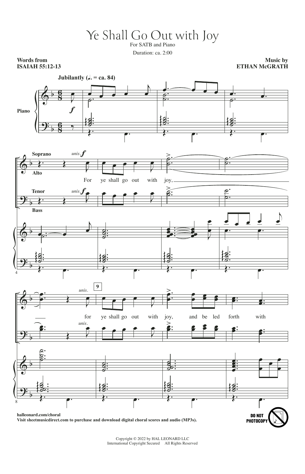 Download Ethan McGrath Ye Shall Go Out With Joy Sheet Music