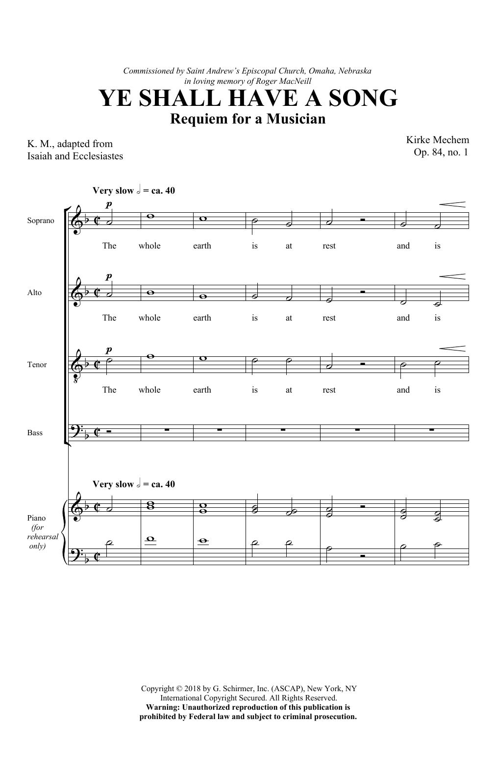 Download Kirke Mechem Ye Shall Have A Song Sheet Music