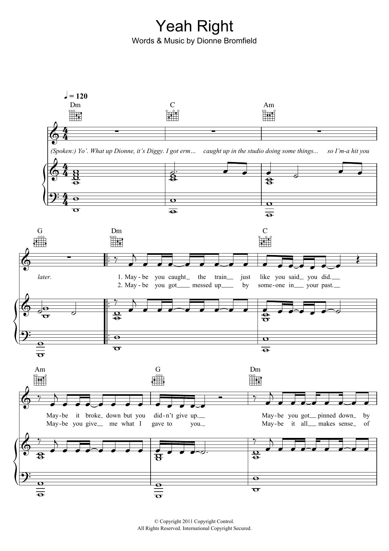 Download Dionne Bromfield Yeah Right Sheet Music