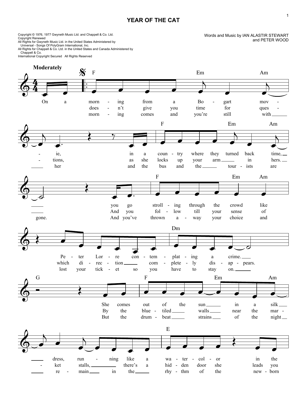 Download Peter Wood Year Of The Cat Sheet Music