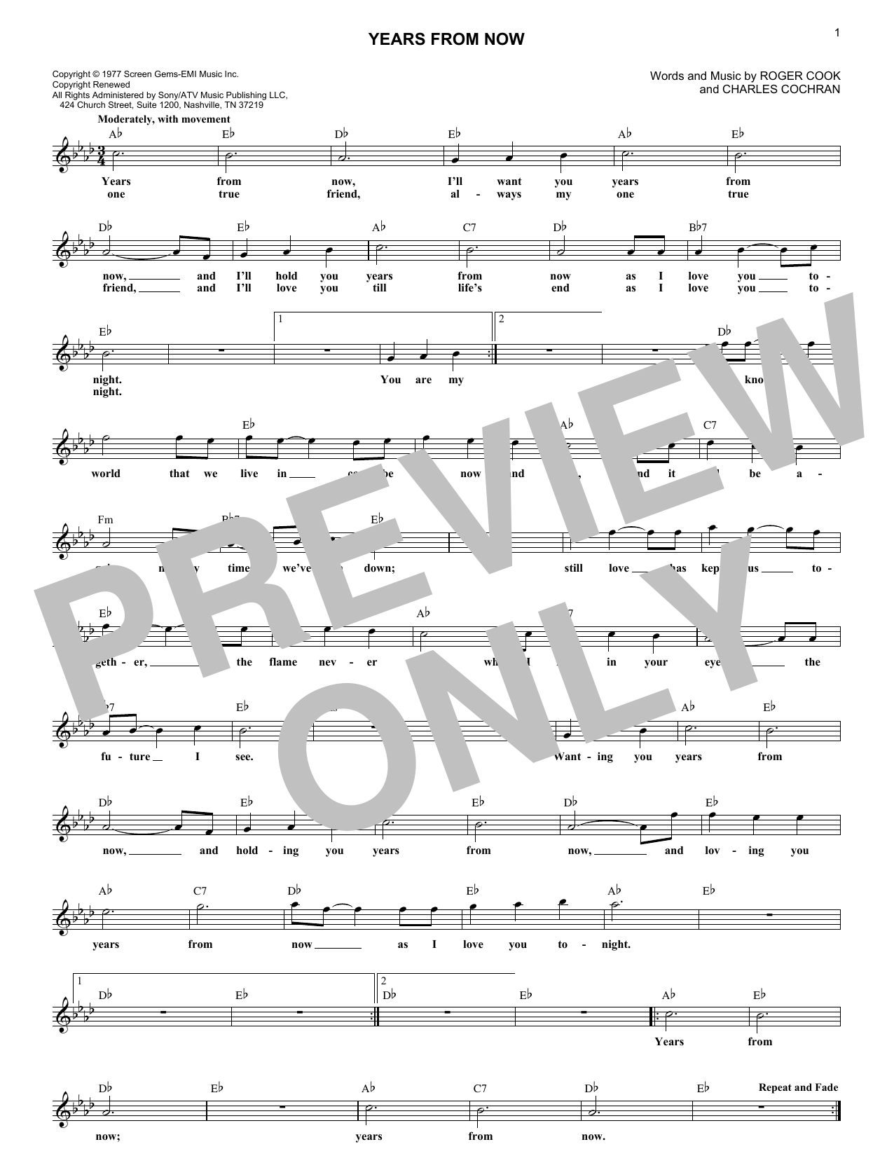 Download Charles Cochran Years From Now Sheet Music