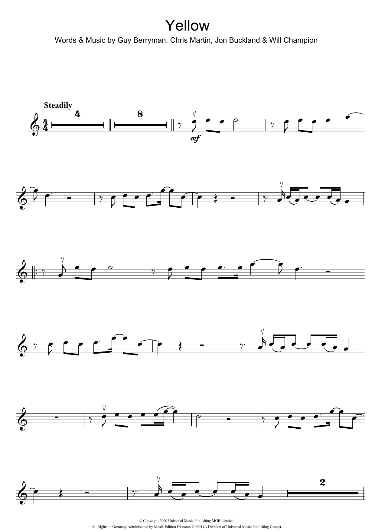 Download Coldplay Yellow Sheet Music