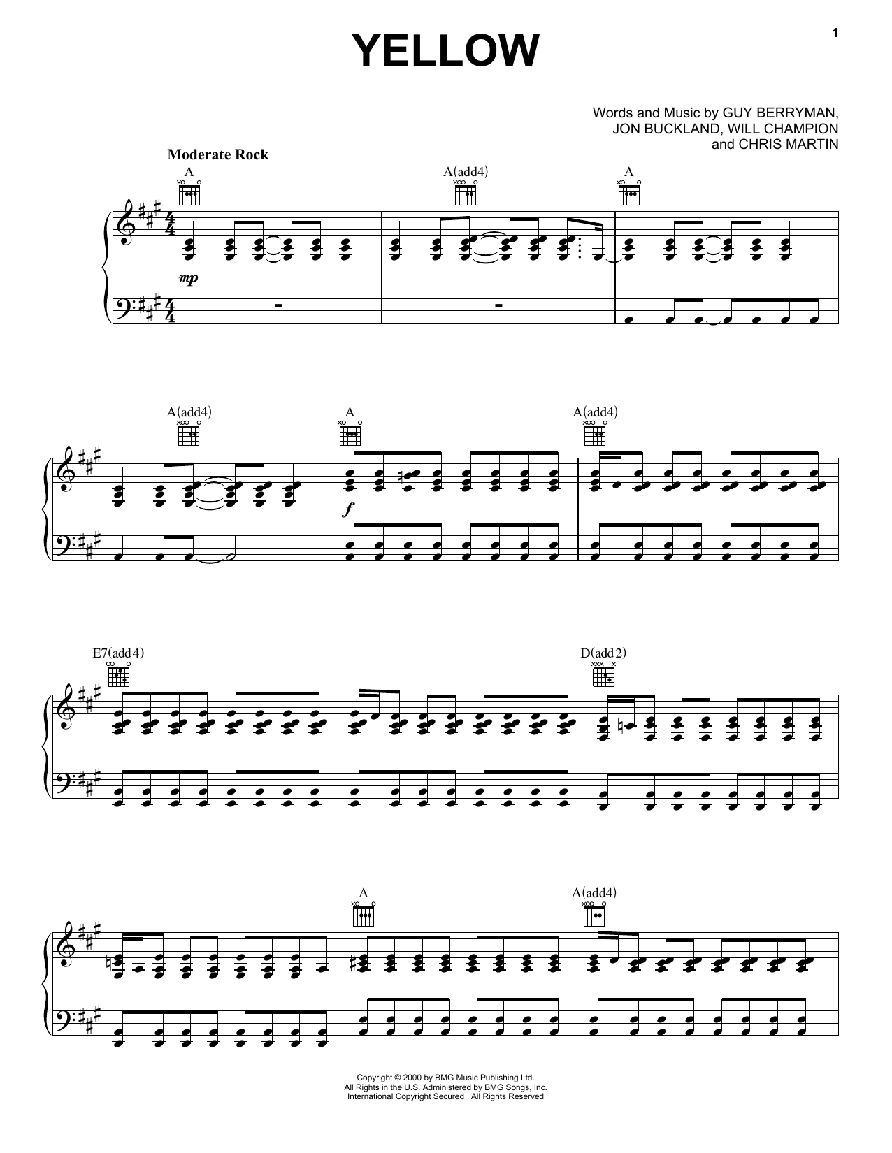 Download Coldplay Yellow Sheet Music