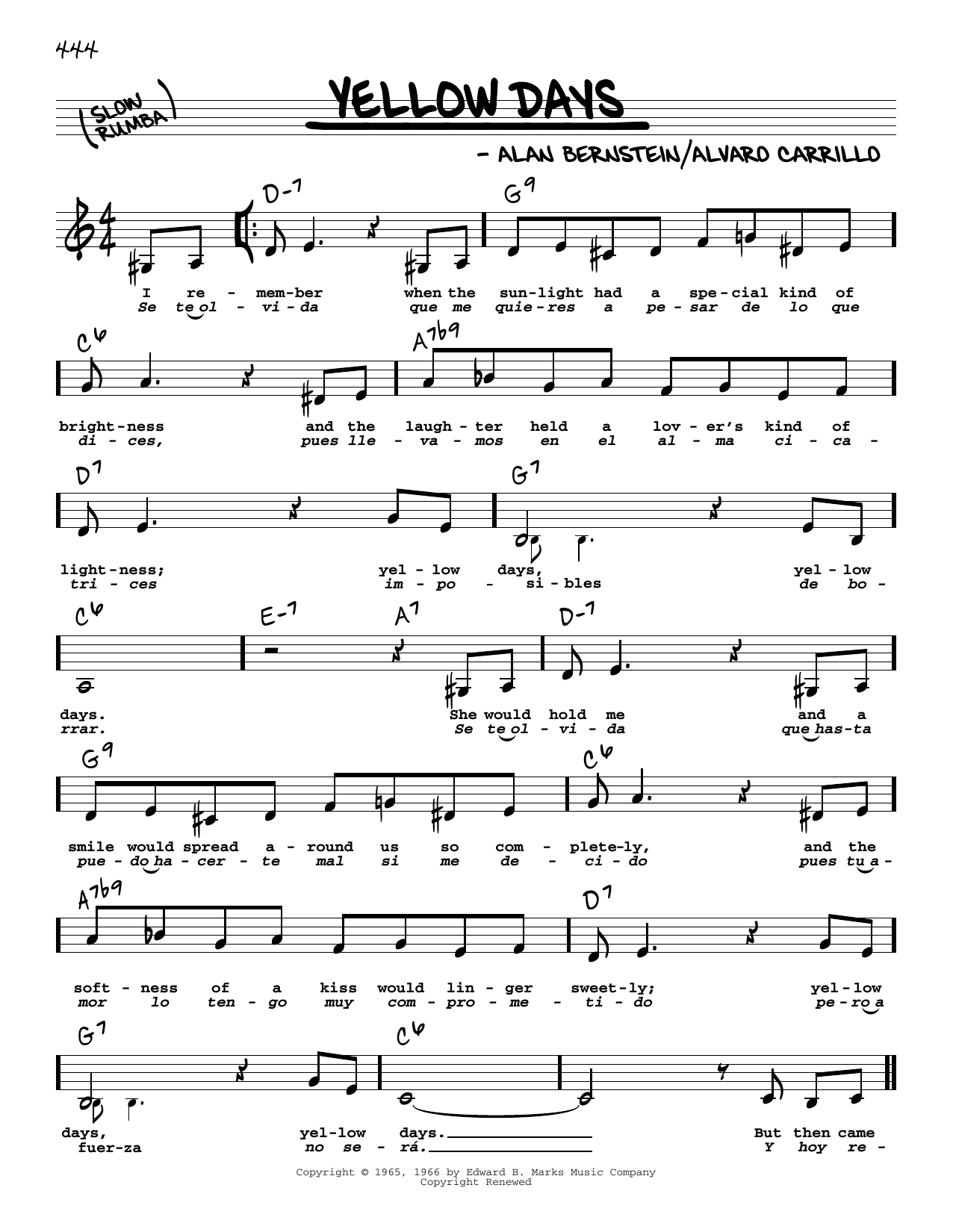Download Frank Sinatra Yellow Days (Low Voice) Sheet Music