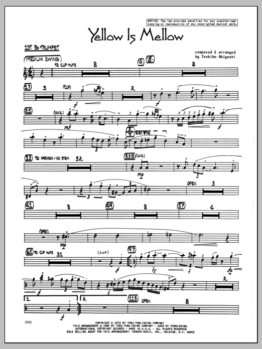 Download Toshiko Akiyoshi Yellow Is Mellow - 1st Bb Trumpet Sheet Music