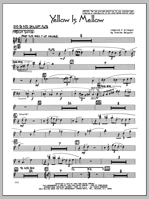 Download Toshiko Akiyoshi Yellow Is Mellow - 2nd Eb Alto Saxophon Sheet Music