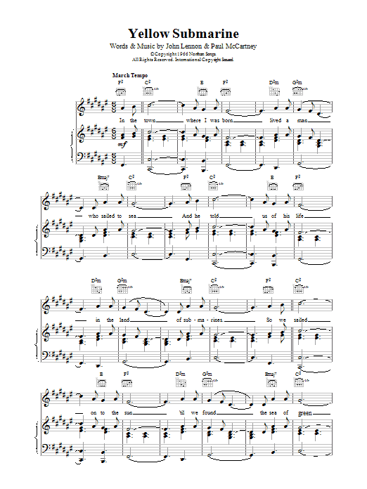 The Beatles Yellow Submarine sheet music notes printable PDF score