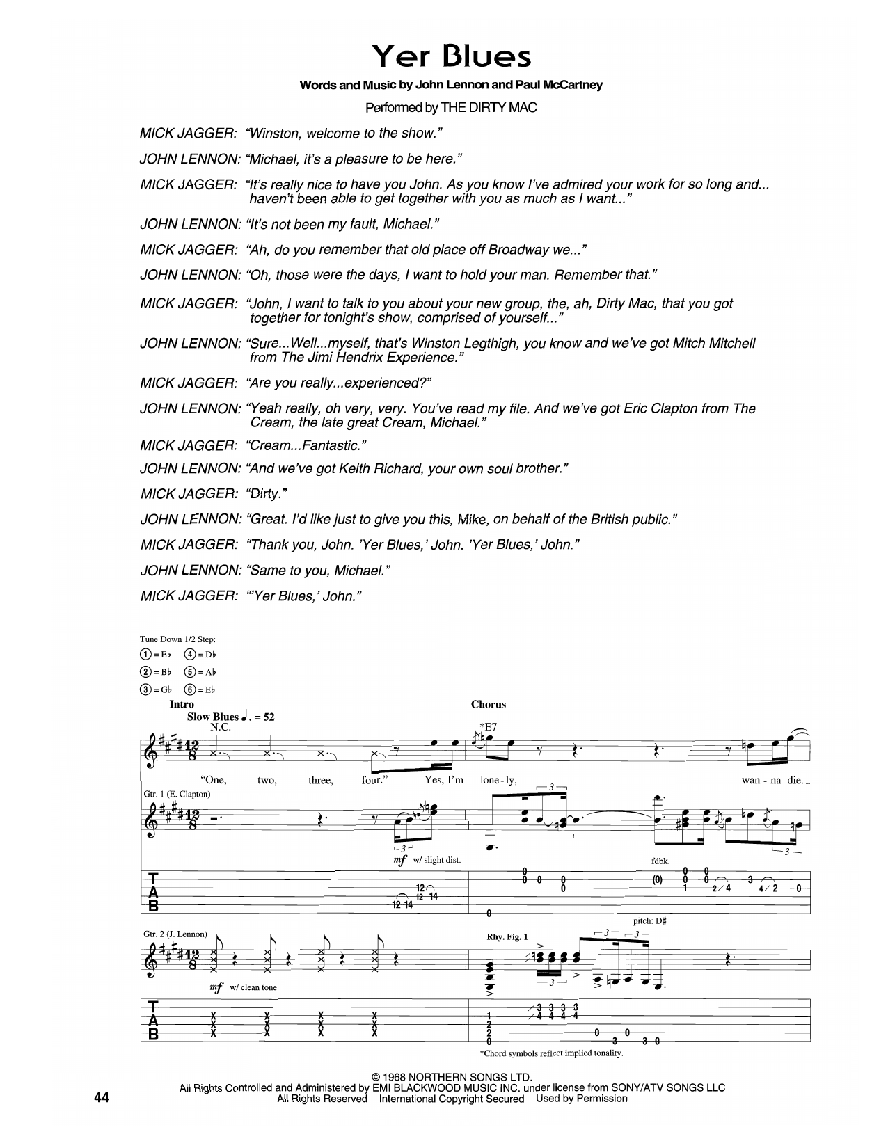 Rolling Stones Yer Blues sheet music notes printable PDF score