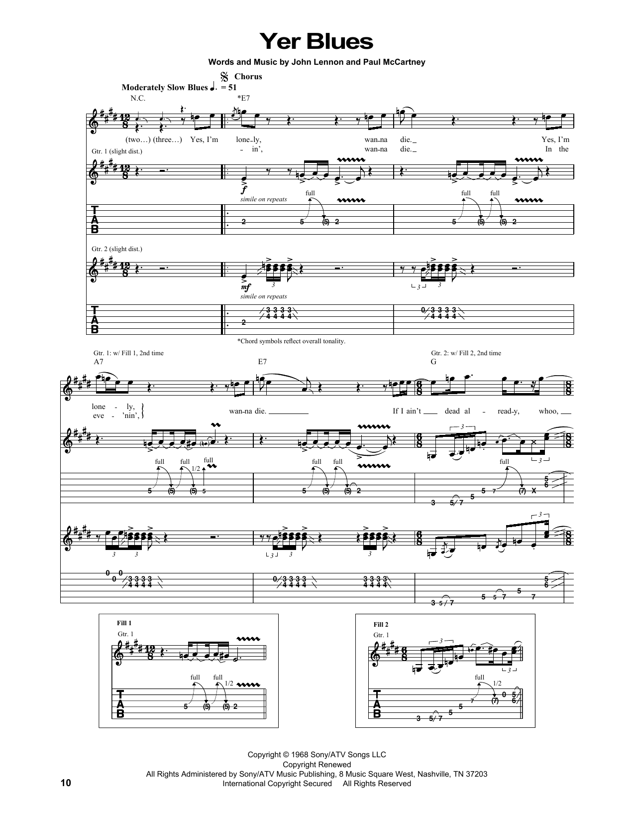 The Beatles Yer Blues sheet music notes printable PDF score
