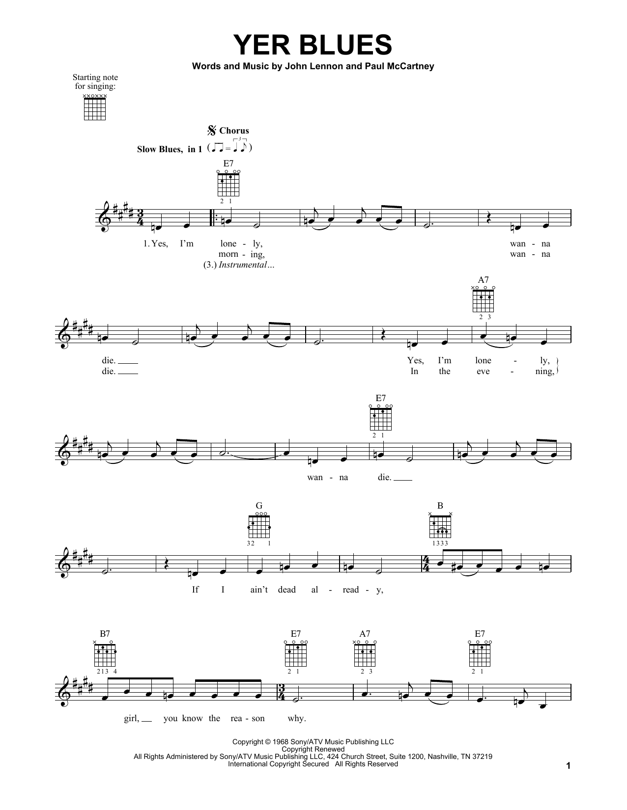 Download The Beatles Yer Blues Sheet Music