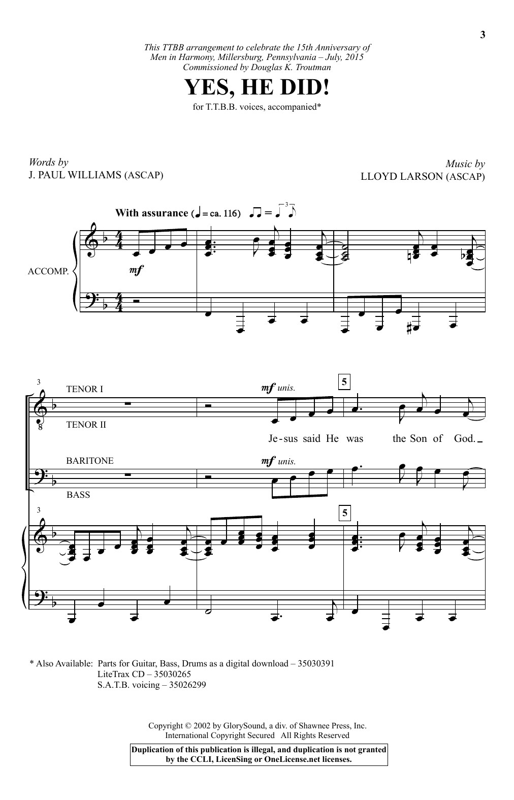 Download J. Paul Williams Yes, He Did! Sheet Music