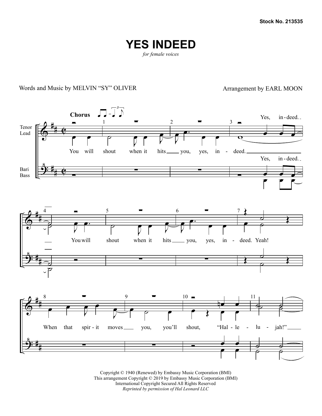Download Sy Oliver Yes Indeed (arr. Earl Moon) Sheet Music