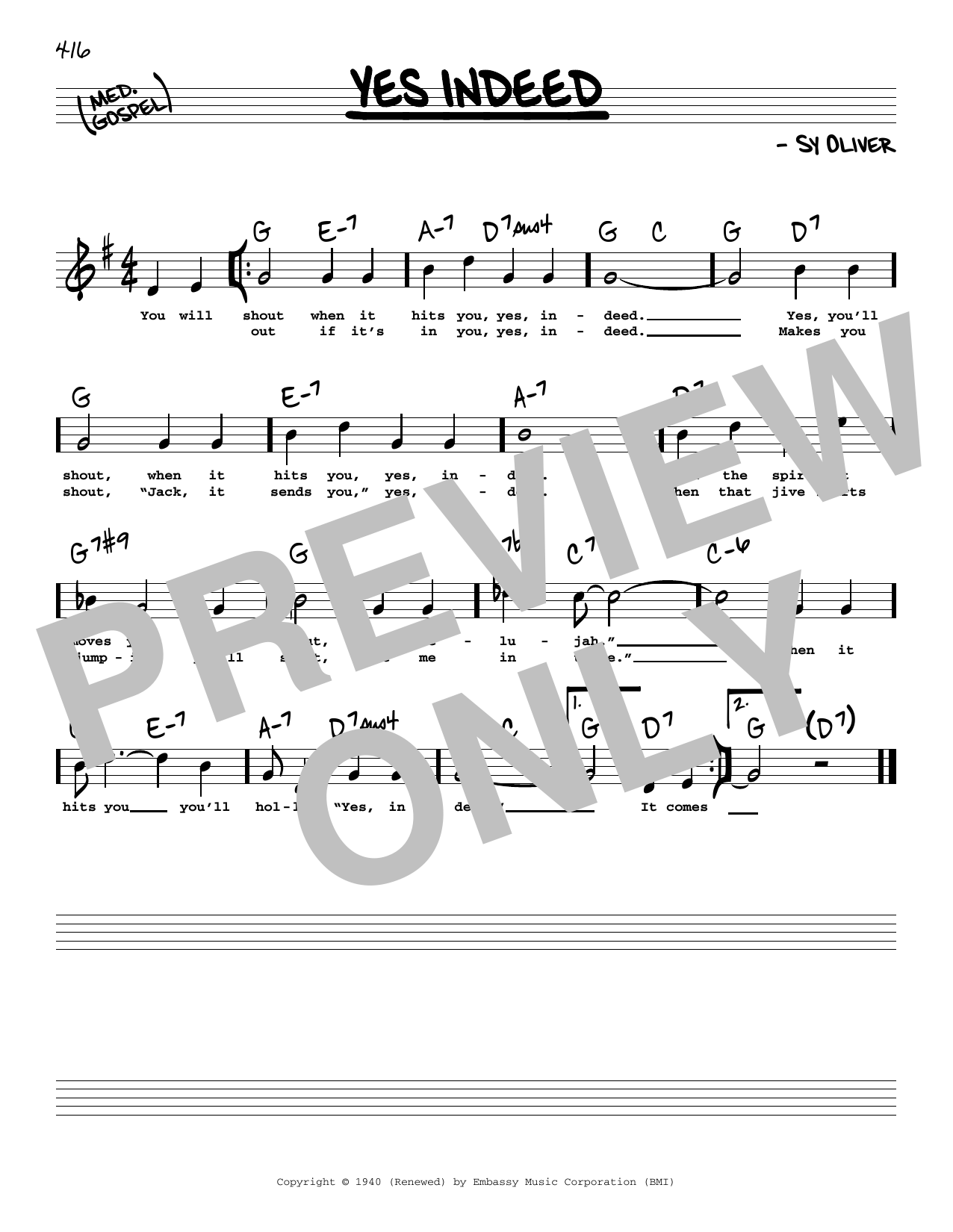 Download Sy Oliver Yes Indeed (High Voice) Sheet Music
