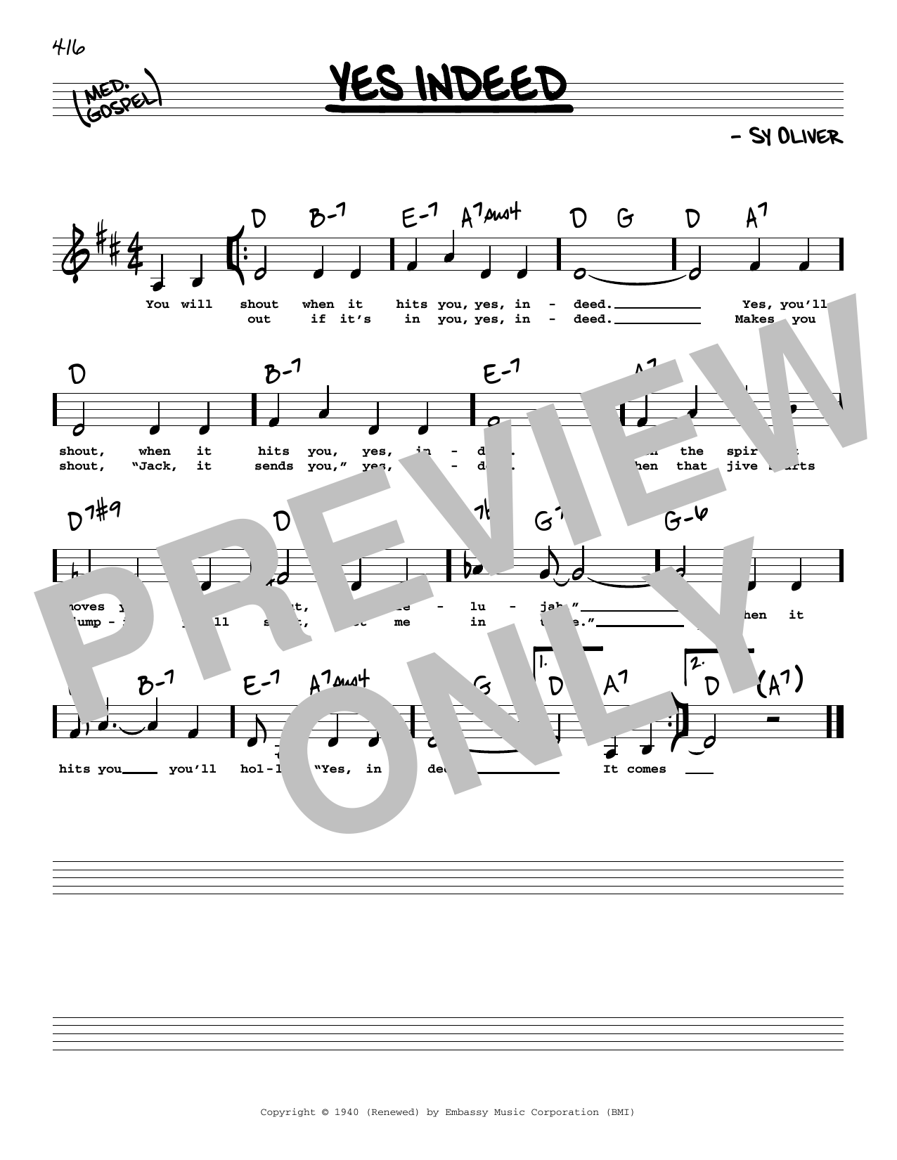 Download Sy Oliver Yes Indeed (Low Voice) Sheet Music