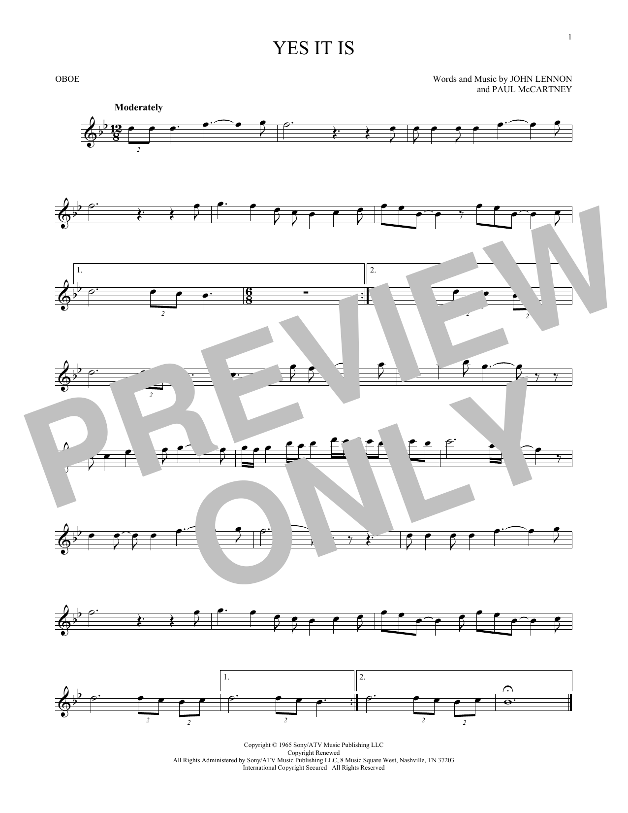 Download The Beatles Yes It Is Sheet Music