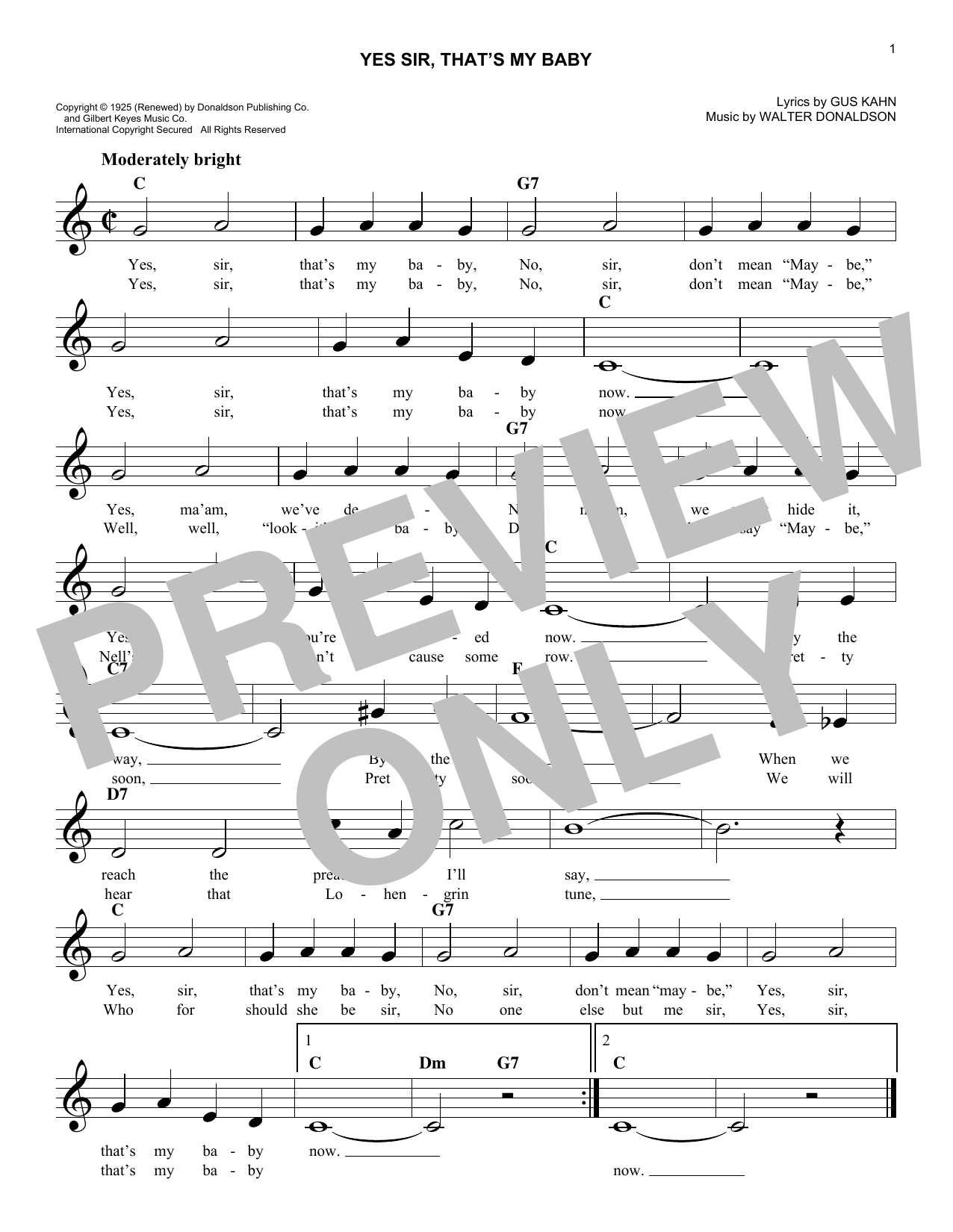 Download Walter Donaldson Yes Sir, That's My Baby Sheet Music