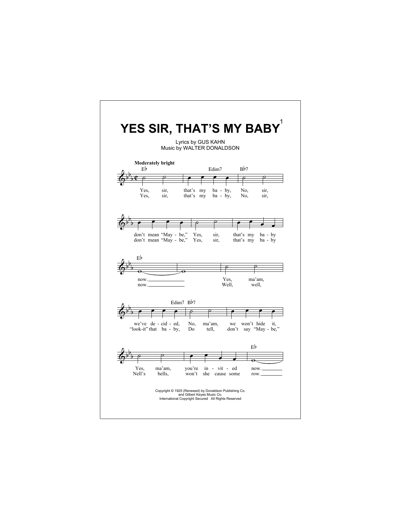 Download Walter Donaldson Yes Sir, That's My Baby Sheet Music