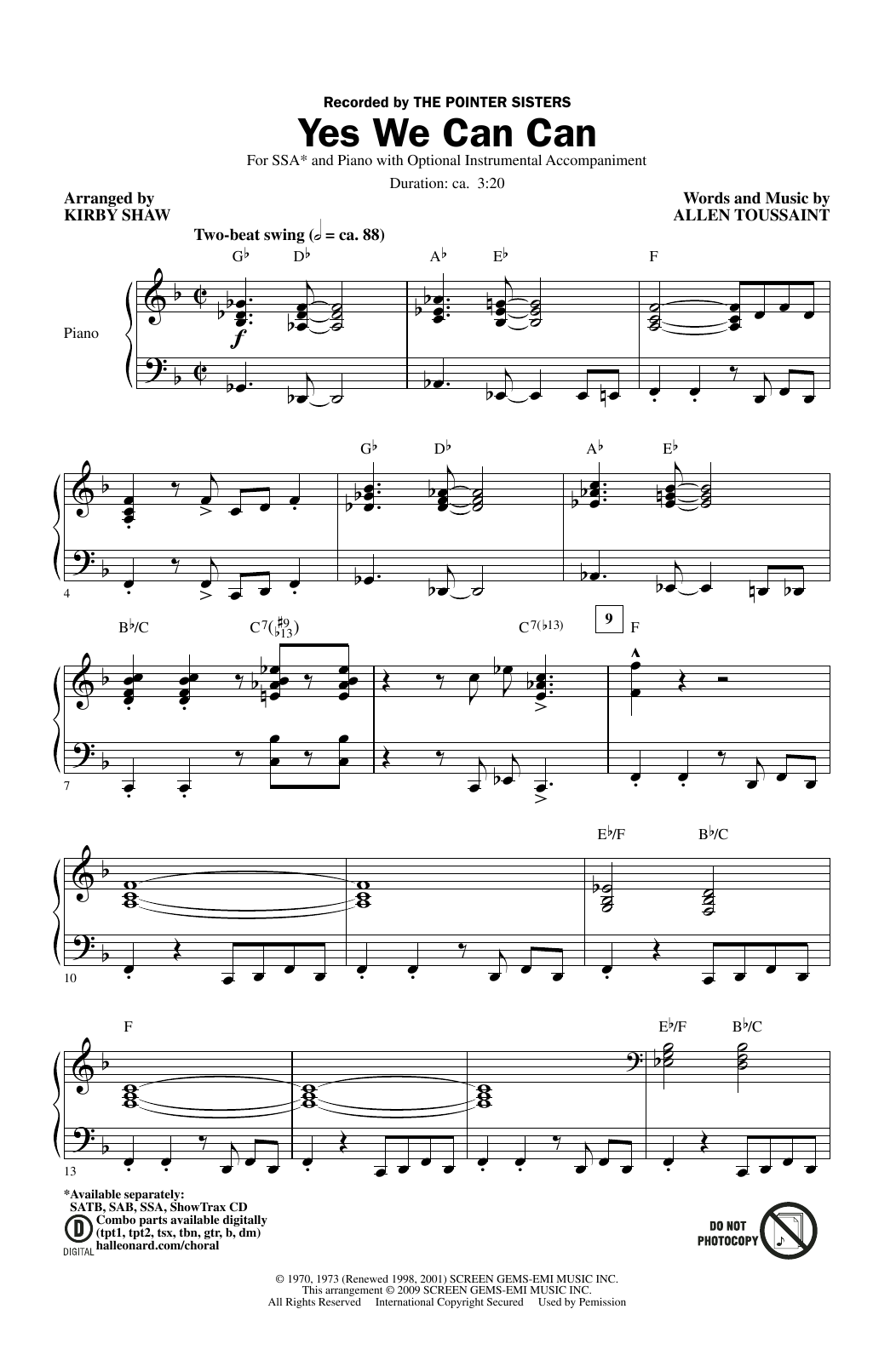 Download The Pointer Sisters Yes We Can Can (arr. Kirby Shaw) Sheet Music