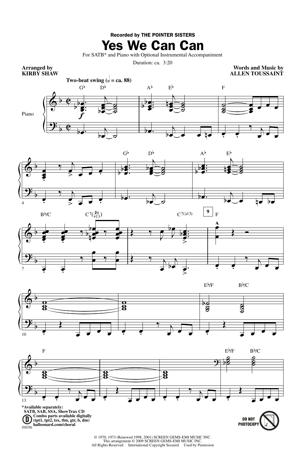 Download The Pointer Sisters Yes We Can Can (arr. Kirby Shaw) Sheet Music