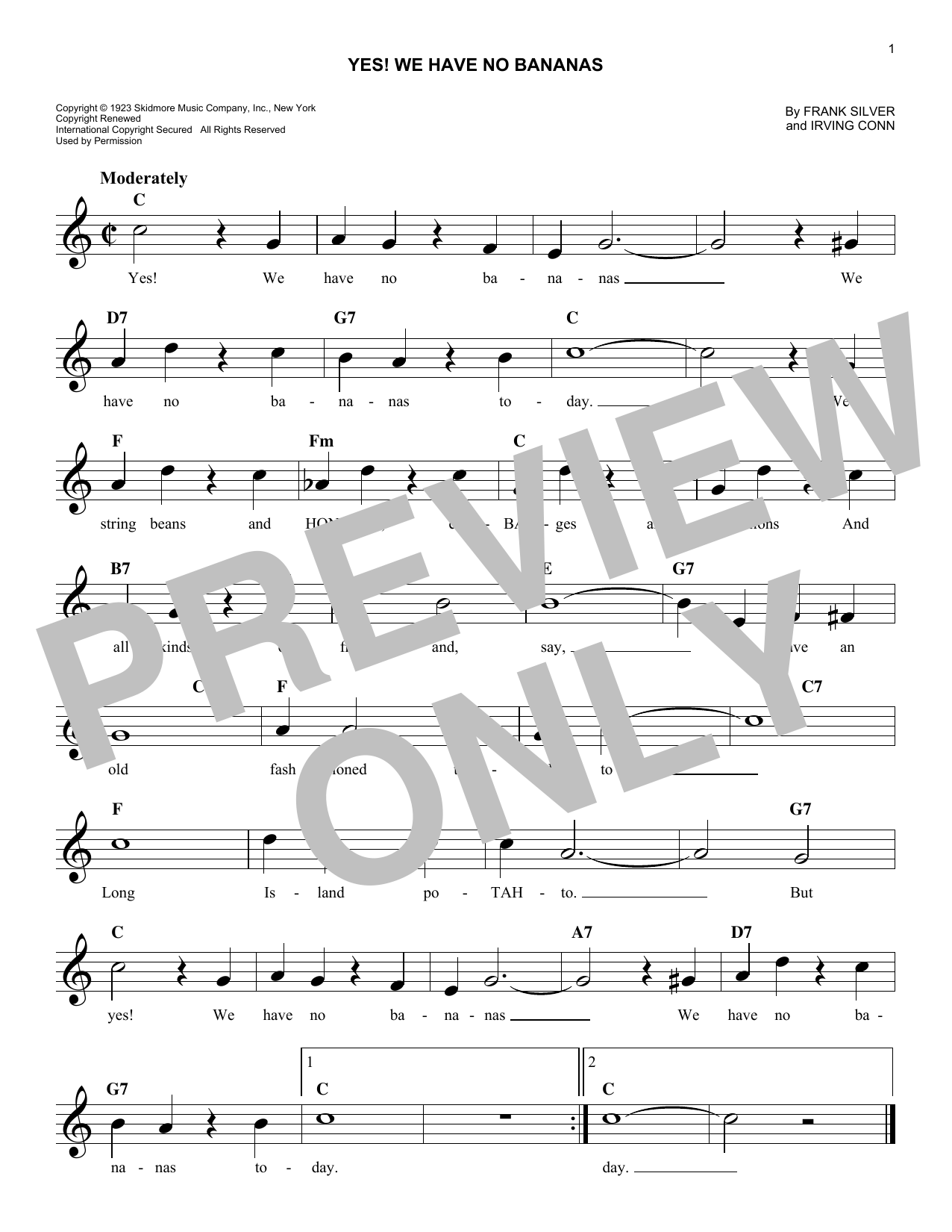 Download Irving Conn Yes! We Have No Bananas Sheet Music