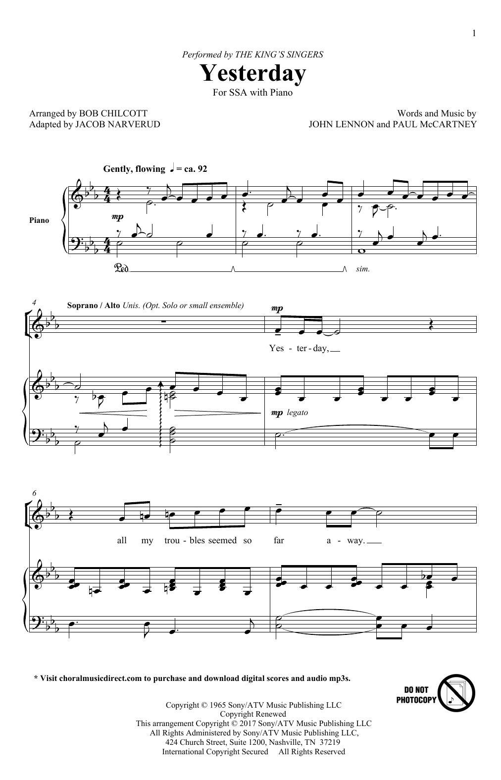 Download The Beatles Yesterday (adapt. Jacob Narverud) Sheet Music