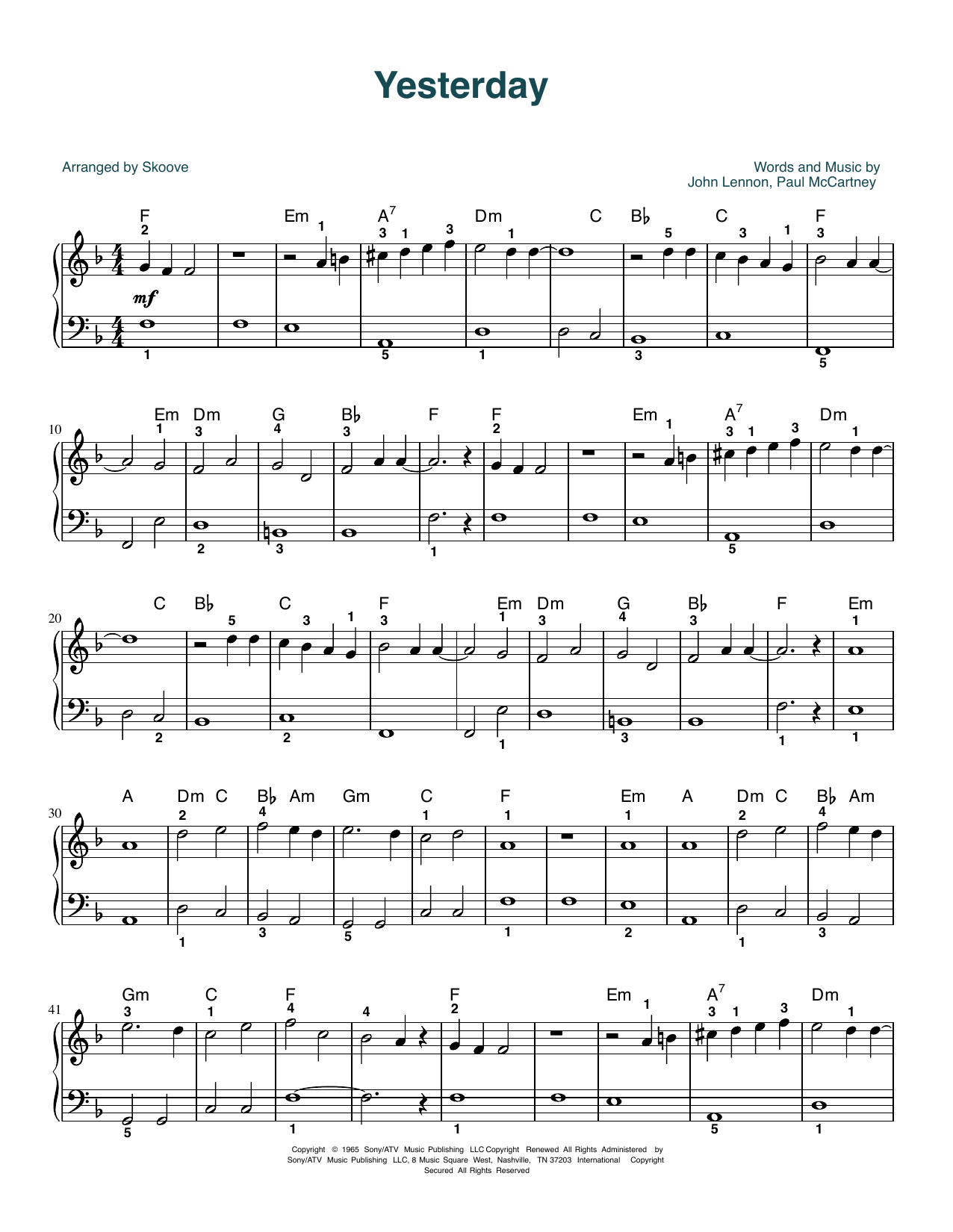 Download The Beatles Yesterday (arr. Skoove) Sheet Music