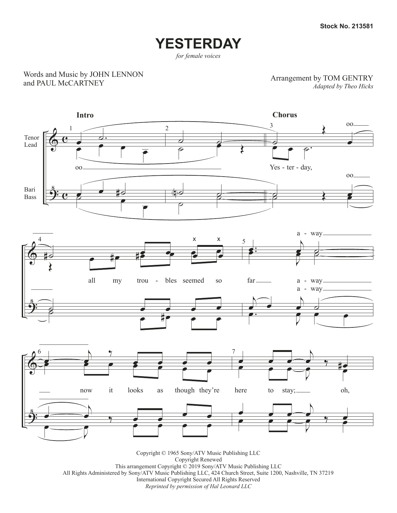 Download The Beatles Yesterday (arr. Tom Gentry) Sheet Music