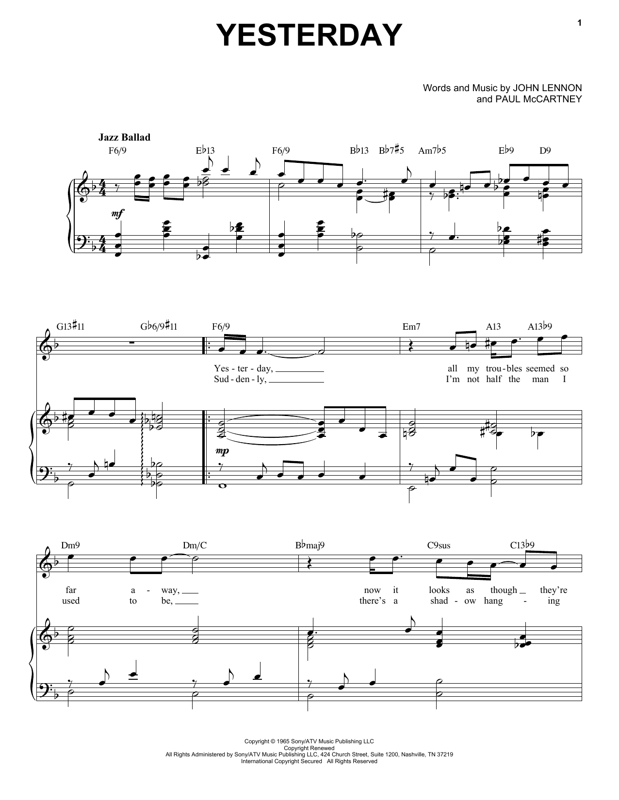 Download The Beatles Yesterday [Jazz version] (arr. Brent Ed Sheet Music