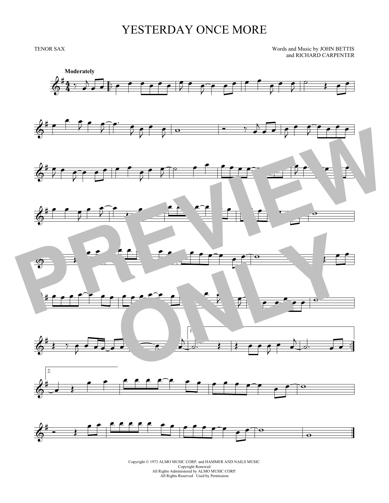 Download Carpenters Yesterday Once More Sheet Music