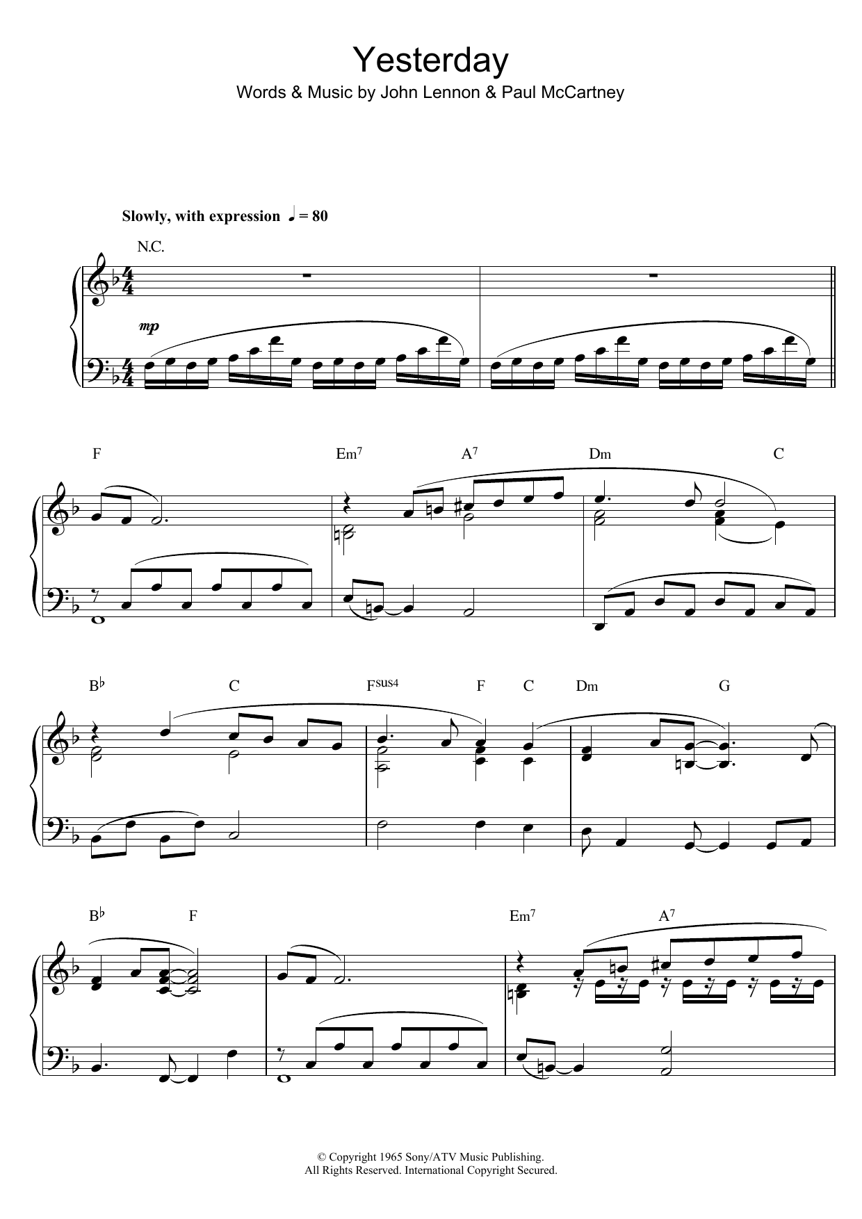 Download Richard Clayderman Yesterday Sheet Music