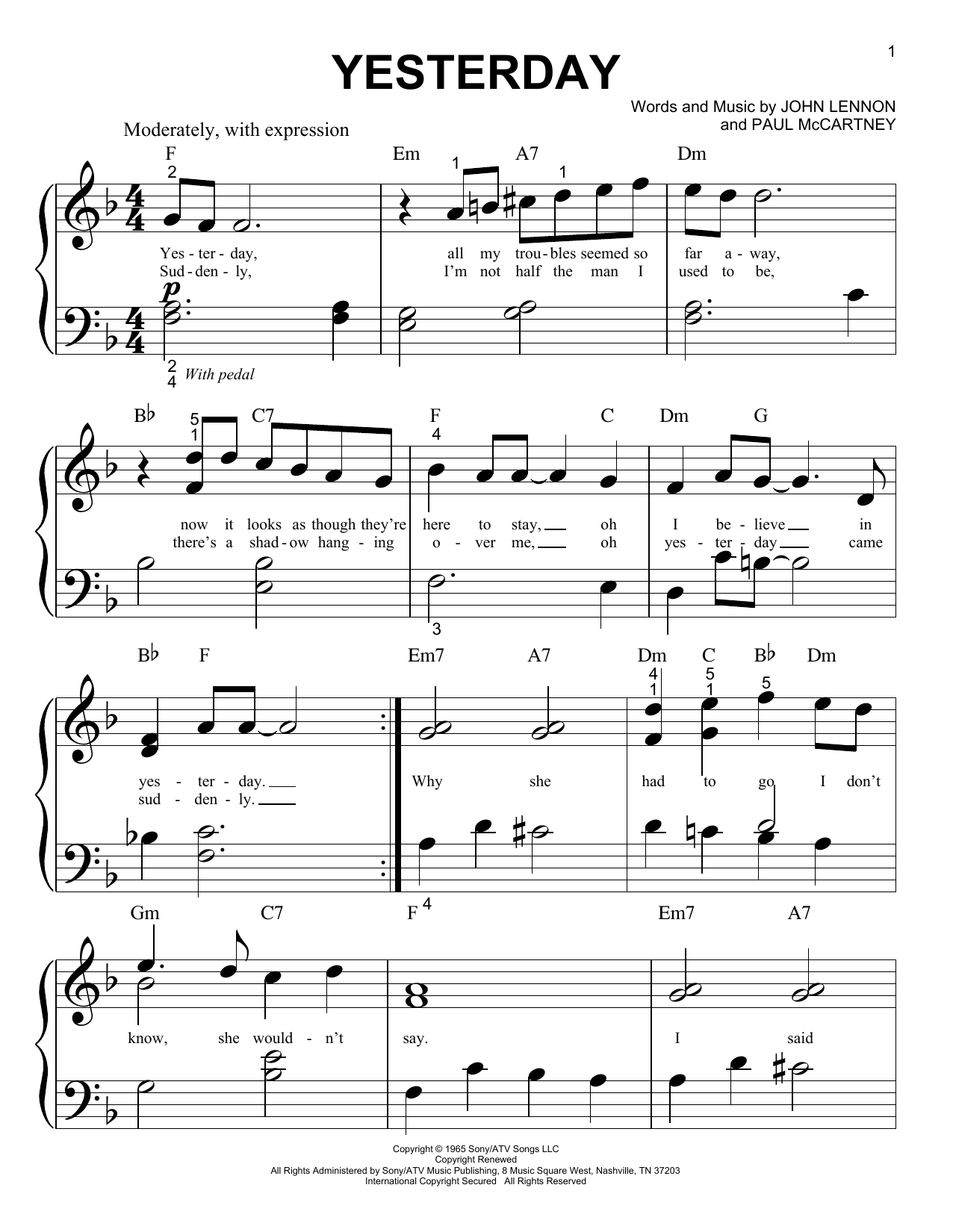Download The Beatles Yesterday Sheet Music