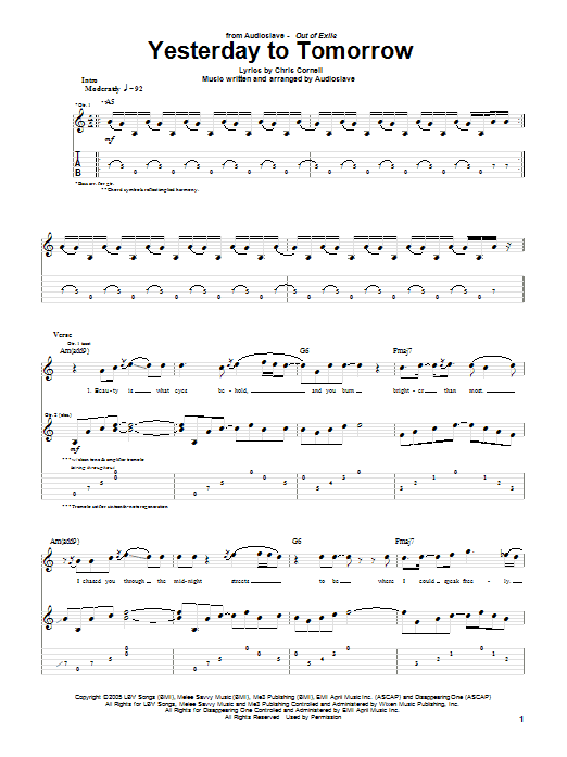 Download Audioslave Yesterday To Tomorrow Sheet Music